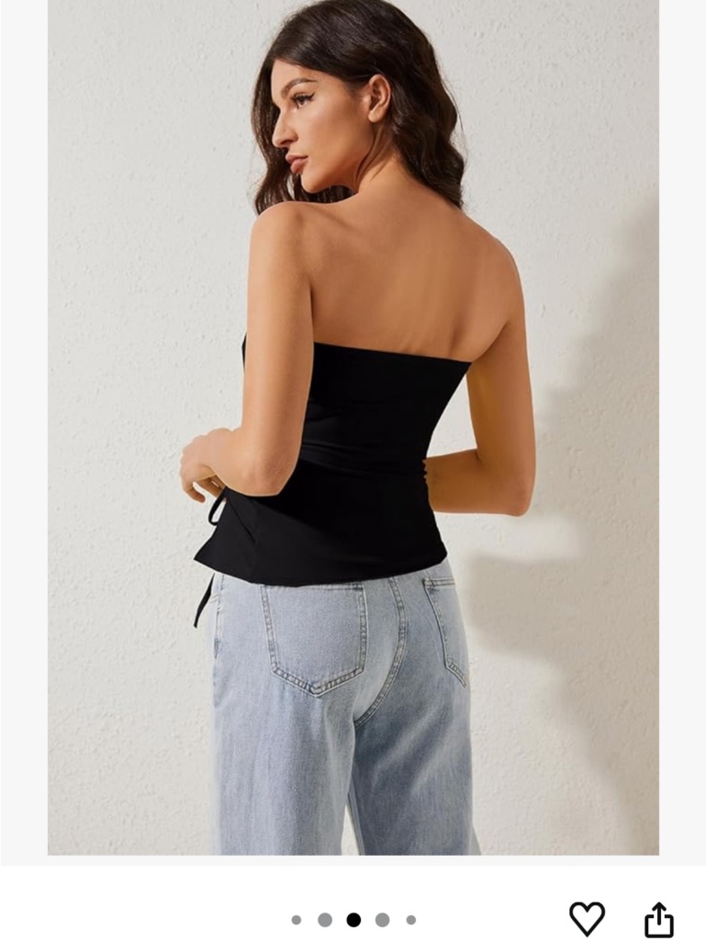 Strapless Ruched Drawstring Tank Top - Black - Picture 3 of 3